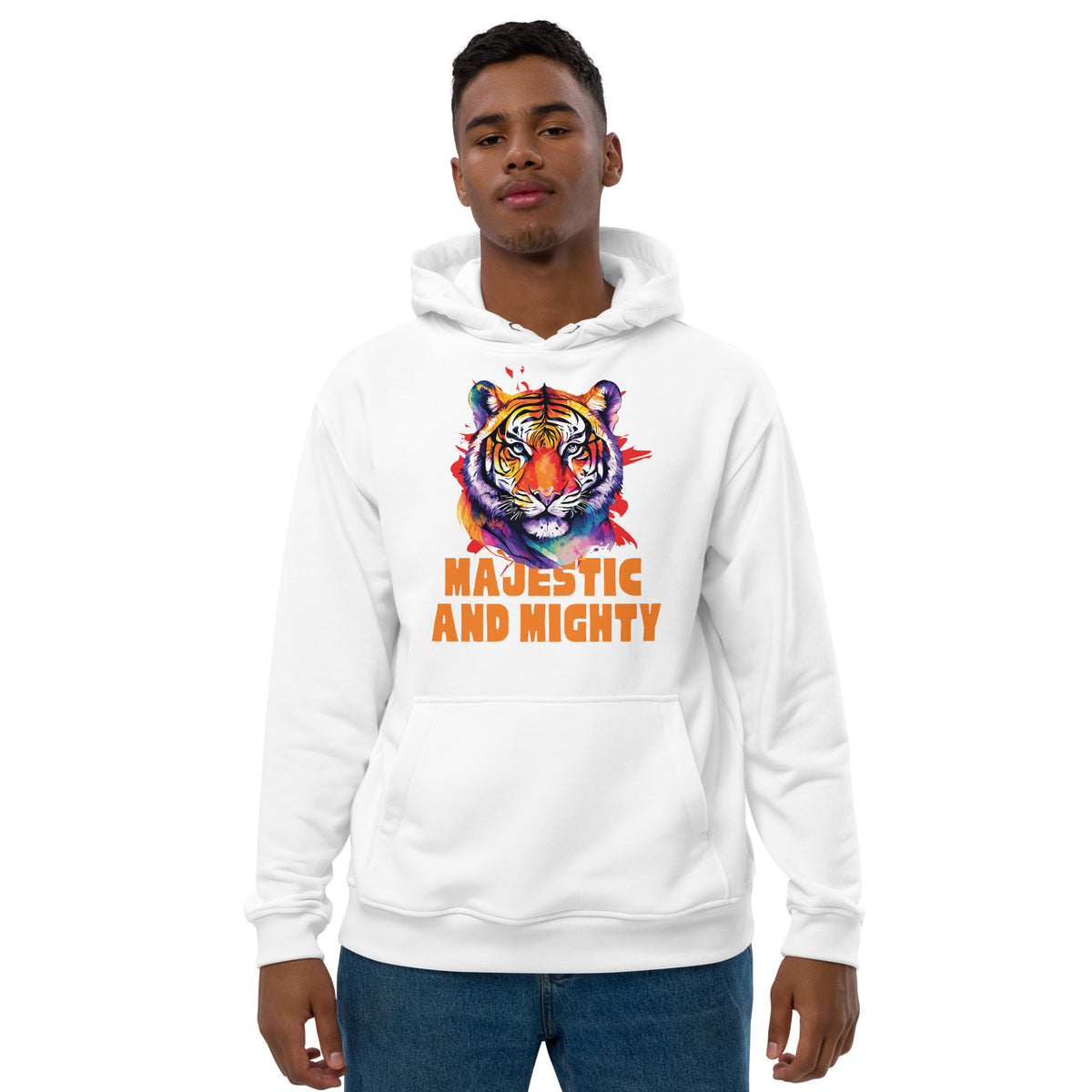 Majestic and Mighty - Bold Tiger Design Hoodie - White - Hoodies