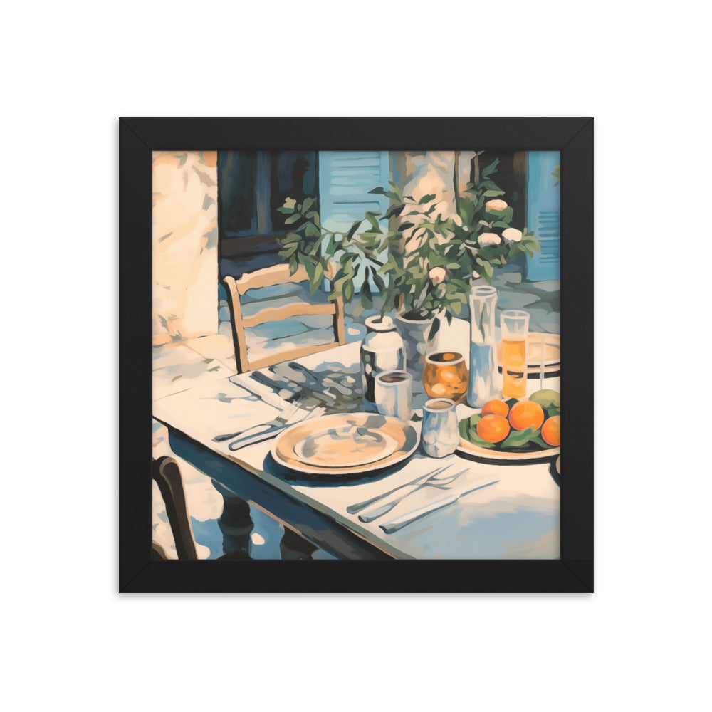 Tranquil Brunch - Rustic Outdoor Dining Poster - Black 10″×10″ - Framed Poster