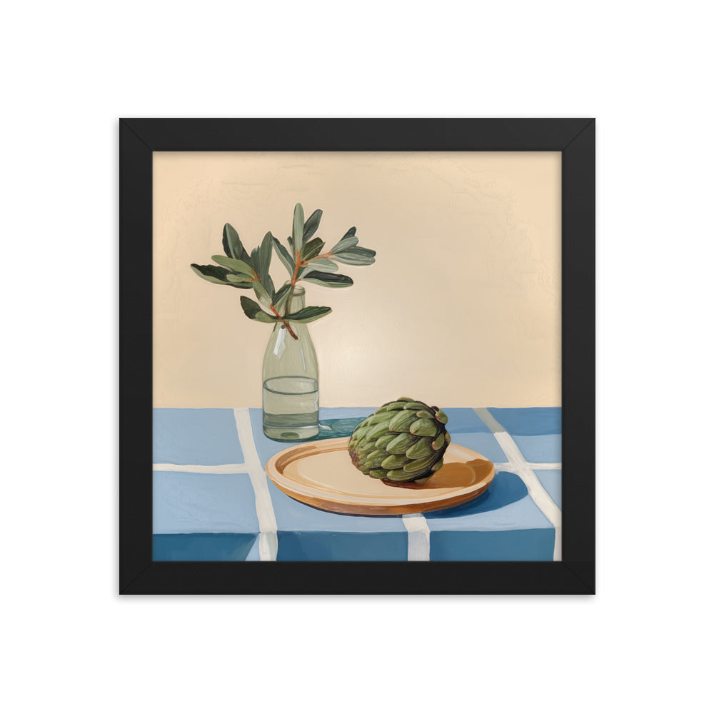 Rustic Elegance - Artichoke and Greenery Wall Art - Black 10″×10″ - Framed Poster