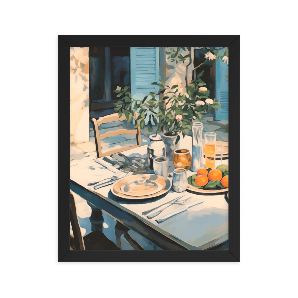 Tranquil Brunch - Rustic Outdoor Dining Poster - Black 11″×14″ - Framed Poster