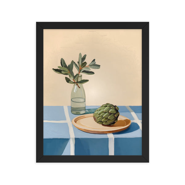 Rustic Elegance - Artichoke and Greenery Wall Art - Black 11″×14″ - Framed Poster