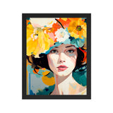 Radiant Beauty - Floral Adorned Woman Wall Decor - Black 11″×14″ - Framed Posters