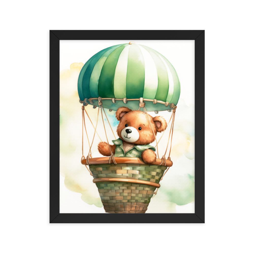 Floating Dreams - Teddy Bear in the Sky - Black 11″×14″ - Framed Posters