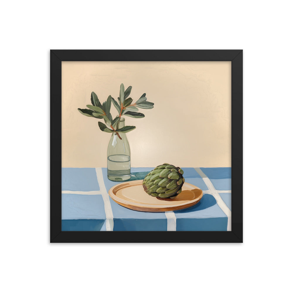 Rustic Elegance - Artichoke and Greenery Wall Art - Black 12″×12″ - Framed Poster