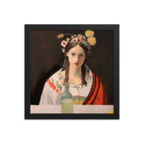 Graceful Reflection - Classic Floral Portrait Art - Black 12″×12″ - Framed Poster