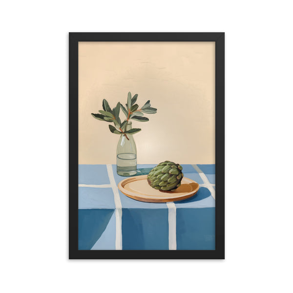 Rustic Elegance - Artichoke and Greenery Wall Art - Black 12″×18″ - Framed Poster