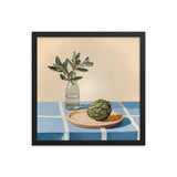 Rustic Elegance - Artichoke and Greenery Wall Art - Black 16″×16″ - Framed Poster