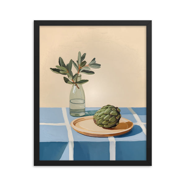 Rustic Elegance - Artichoke and Greenery Wall Art - Black 16″×20″ - Framed Poster