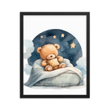 Bedtime Bliss - Adorable Teddy Bear Poster - Black 16″×20″ - Wooden Framed Posters