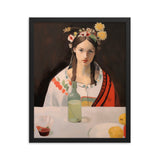 Graceful Reflection - Classic Floral Portrait Art - Black 16″×20″ - Framed Poster