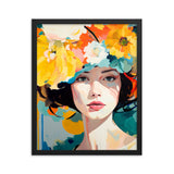 Radiant Beauty - Floral Adorned Woman Wall Decor - Black 16″×20″ - Framed Posters