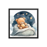 Bedtime Bliss - Adorable Teddy Bear Poster - Black 18″×18″ - Wooden Framed Posters