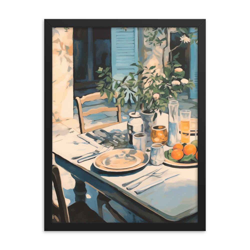 Tranquil Brunch - Rustic Outdoor Dining Poster - Black 18″×24″ - Framed Poster