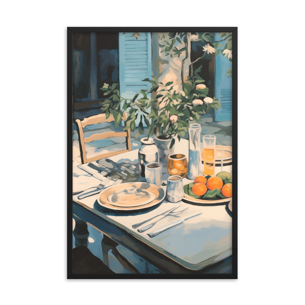 Tranquil Brunch - Rustic Outdoor Dining Poster - Black 24″×36″ - Framed Poster