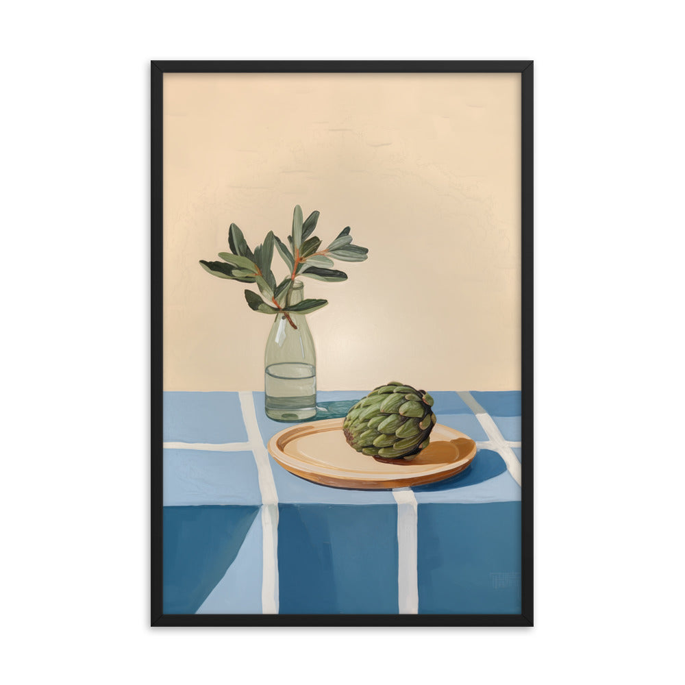 Rustic Elegance - Artichoke and Greenery Wall Art - Black 24″×36″ - Framed Poster