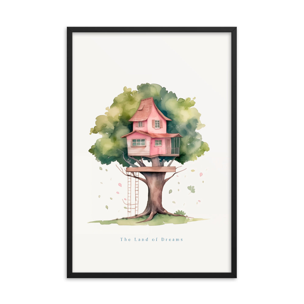 Imagination Station - Treehouse Dreamscape Art - Black 24″×36″ - Framed Poster