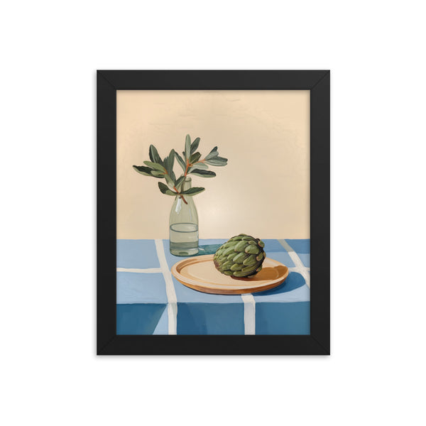 Rustic Elegance - Artichoke and Greenery Wall Art - Black 8″×10″ - Framed Poster