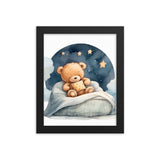 Bedtime Bliss - Adorable Teddy Bear Poster - Black 8″×10″ - Wooden Framed Posters