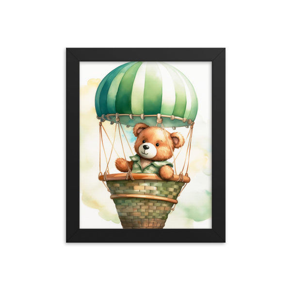 Floating Dreams - Teddy Bear in the Sky - Black 8″×10″ - Framed Posters