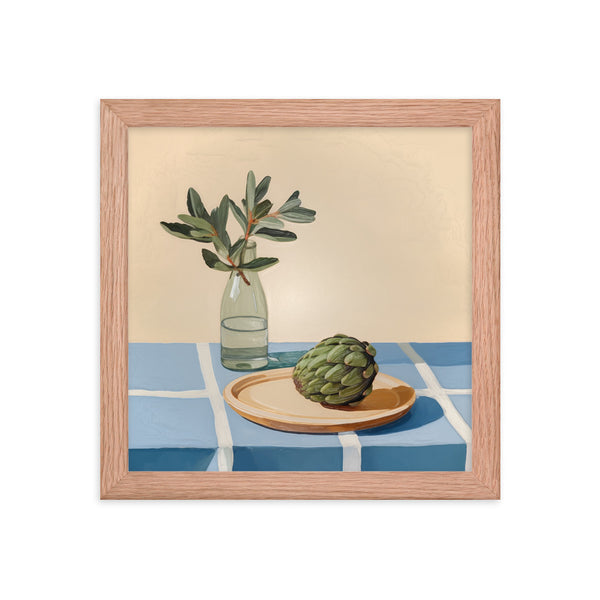 Rustic Elegance - Artichoke and Greenery Wall Art - Red Oak 10″×10″ - Framed Poster