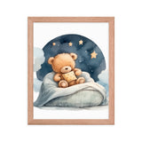 Bedtime Bliss - Adorable Teddy Bear Poster - Red Oak 11″×14″ - Wooden Framed Posters