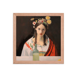 Graceful Reflection - Classic Floral Portrait Art - Red Oak 12″×12″ - Framed Poster