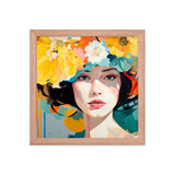 Radiant Beauty - Floral Adorned Woman Wall Decor - Red Oak 12″×12″ - Framed Posters