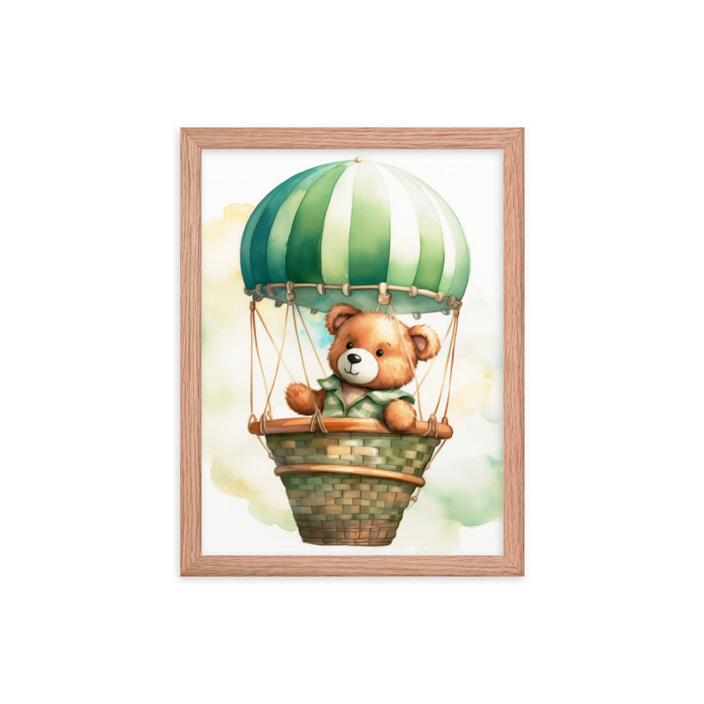 Floating Dreams - Teddy Bear in the Sky - Red Oak 12″×16″ - Framed Posters