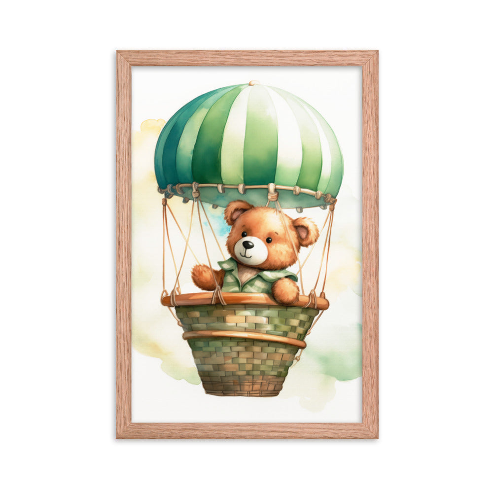 Floating Dreams - Teddy Bear in the Sky - Red Oak 12″×18″ - Framed Posters