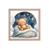 Bedtime Bliss - Adorable Teddy Bear Poster - Red Oak 14″×14″ - Wooden Framed Posters