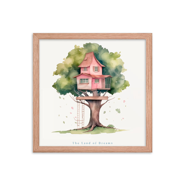 Imagination Station - Treehouse Dreamscape Art - Red Oak 14″×14″ - Framed Poster