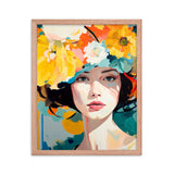 Radiant Beauty - Floral Adorned Woman Wall Decor - Red Oak 16″×20″ - Framed Posters