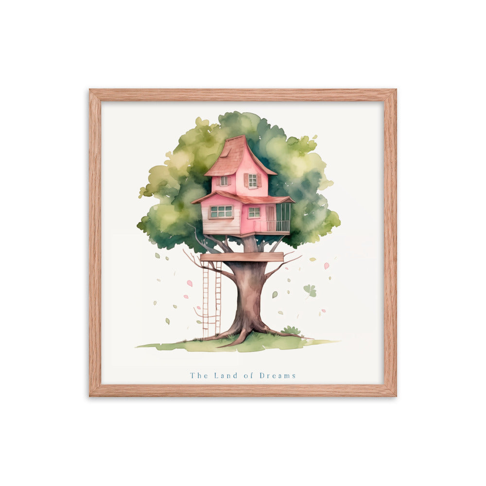 Imagination Station - Treehouse Dreamscape Art - Red Oak 18″×18″ - Framed Poster