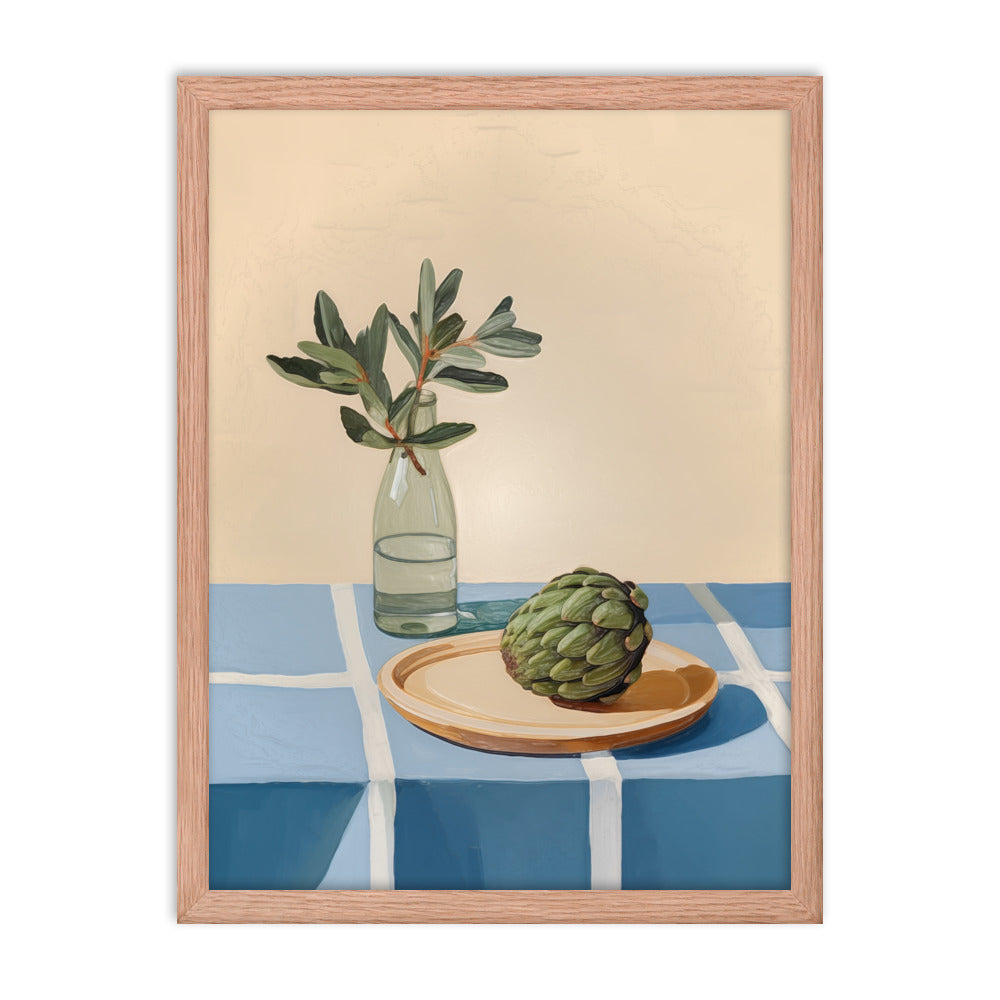 Rustic Elegance - Artichoke and Greenery Wall Art - Red Oak 18″×24″ - Framed Poster