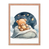 Bedtime Bliss - Adorable Teddy Bear Poster - Red Oak 18″×24″ - Wooden Framed Posters