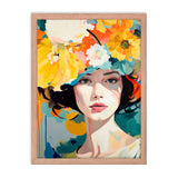 Radiant Beauty - Floral Adorned Woman Wall Decor - Red Oak 18″×24″ - Framed Posters