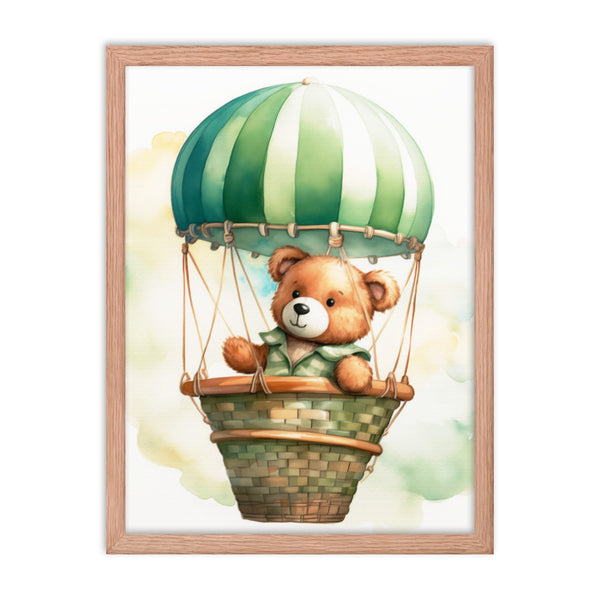 Floating Dreams - Teddy Bear in the Sky - Red Oak 18″×24″ - Framed Posters