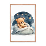 Bedtime Bliss - Adorable Teddy Bear Poster - Red Oak 24″×36″ - Wooden Framed Posters