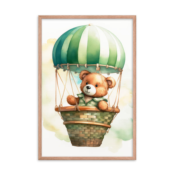 Floating Dreams - Teddy Bear in the Sky - Red Oak 24″×36″ - Framed Posters