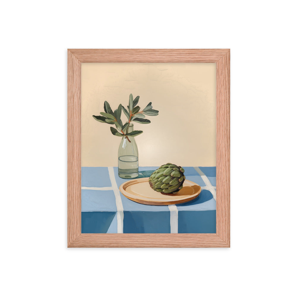 Rustic Elegance - Artichoke and Greenery Wall Art - Red Oak 8″×10″ - Framed Poster