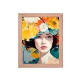 Radiant Beauty - Floral Adorned Woman Wall Decor - Red Oak 8″×10″ - Framed Posters