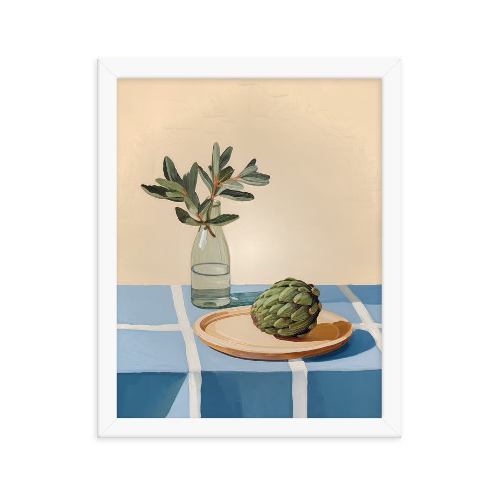 Rustic Elegance - Artichoke and Greenery Wall Art - White 11″×14″ - Framed Poster