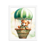 Floating Dreams - Teddy Bear in the Sky - White 11″×14″ - Framed Posters