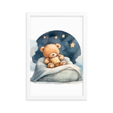 Bedtime Bliss - Adorable Teddy Bear Poster - White 12″×18″ - Wooden Framed Posters