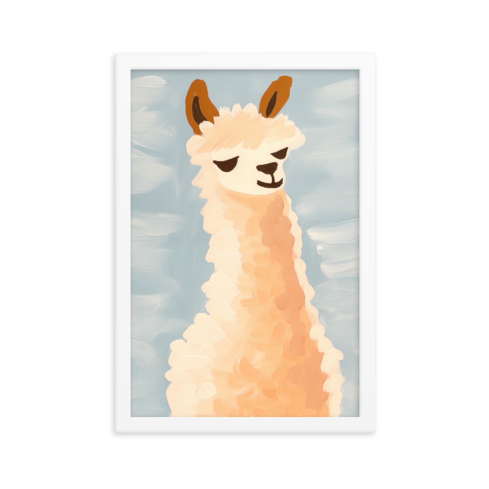 Llama Bliss - Whimsical Art for Your Space - White 12″×18″ - Framed Posters