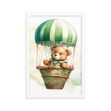 Floating Dreams - Teddy Bear in the Sky - White 12″×18″ - Framed Posters