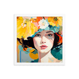 Radiant Beauty - Floral Adorned Woman Wall Decor - White 14″×14″ - Framed Posters