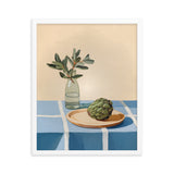 Rustic Elegance - Artichoke and Greenery Wall Art - White 16″×20″ - Framed Poster