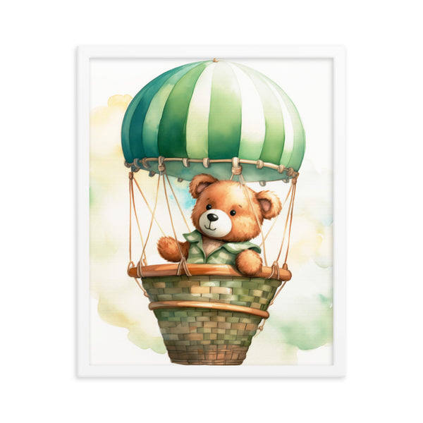 Floating Dreams - Teddy Bear in the Sky - White 16″×20″ - Framed Posters