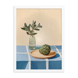 Rustic Elegance - Artichoke and Greenery Wall Art - White 18″×24″ - Framed Poster